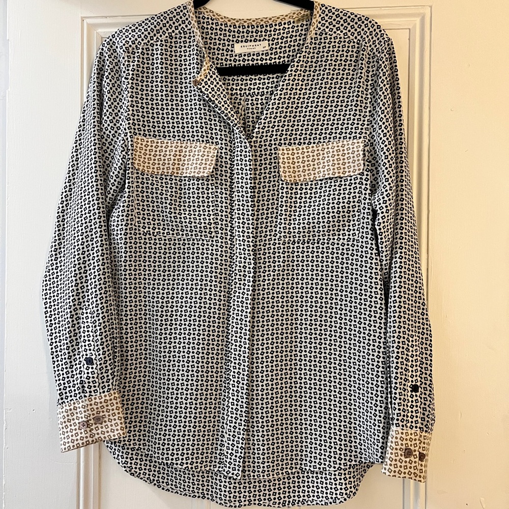 Equipment Black and White Geometric Blouse
